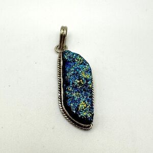 Sterling silver, 2.25" man-made "Druzy" pendant!